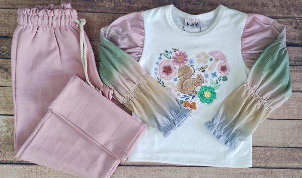 CJ BLUSA ML ESQUILO E CALCA WIDE LEG KUKIE