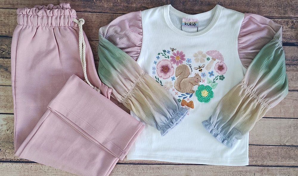 CJ BLUSA ML ESQUILO E CALCA WIDE LEG KUKIE