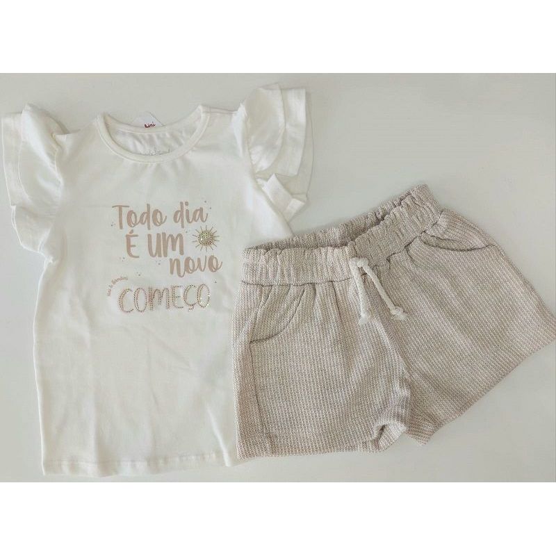 CONJUNTO BLUSA COM FRASE MOTIVACIONAL E SHORTS TEXTURIZADO NINI & BAMBINI
