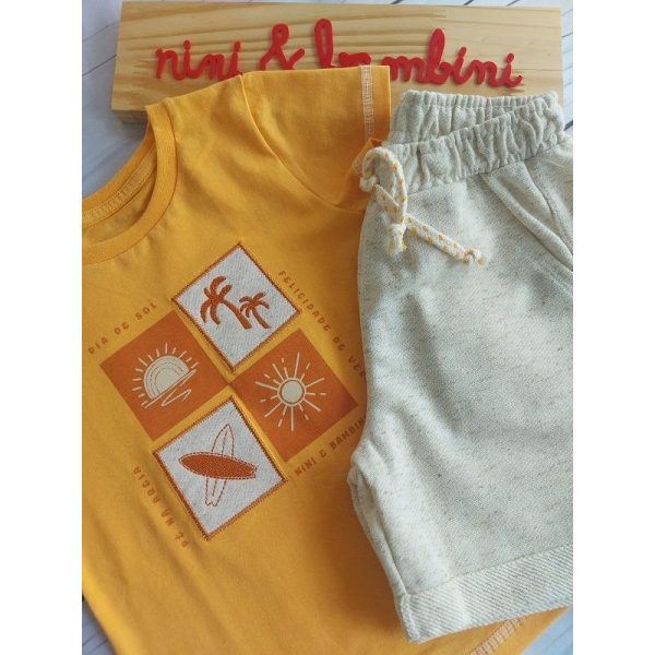 CONJUNTO CAMISETA MANGA CURTA EM MALHACOM ESTAMPA E BORDADO E BERMUDA LINHO NINI & BAMBINI - Image 3