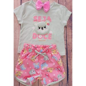 CONJUNTO BLUSA SEJA DOCE/SHORTS URSINHOS JACA LELE