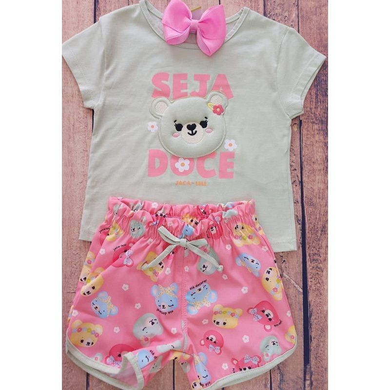CONJUNTO BLUSA SEJA DOCE/SHORTS URSINHOS JACA LELE